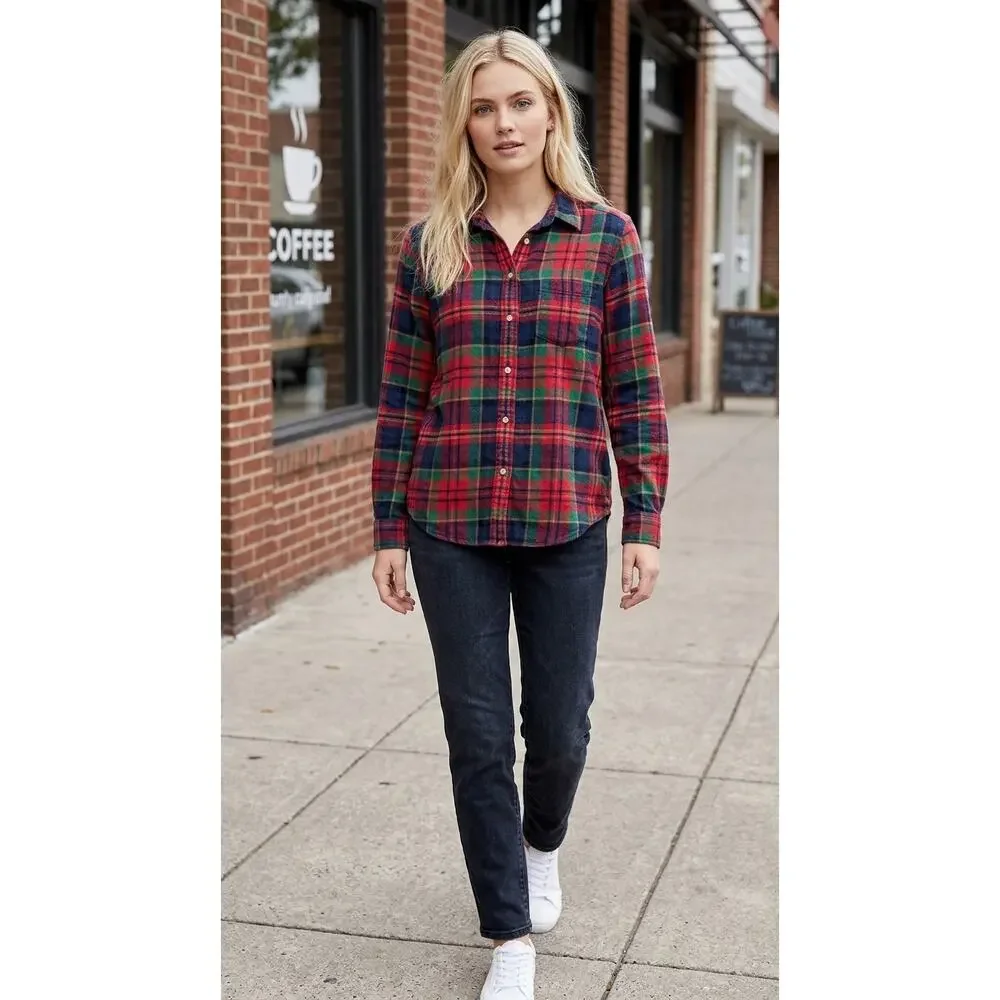 American Eagle Boyfriend Red Plaid Button-Up Shirt Women Size XS